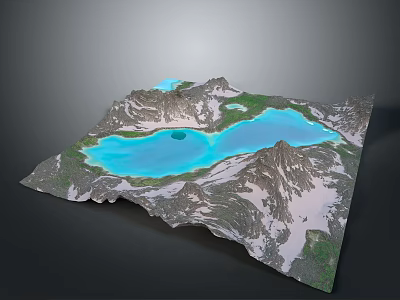 Breathtaking Natural Mountain Scenery With Snow Covered Peaks And Turquoise Lake 3d model