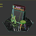 Marshall Electric Guitar Amplifier With Wooden Stool On Marble Surface