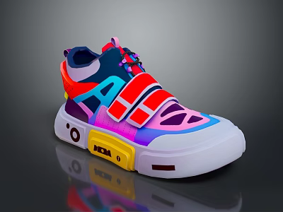 Vibrant Multicolored Casual Sneakers With Modern Design AC Logo Straps KEN Branding And White Sole 3d model