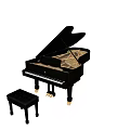 Elegant Black Grand Piano Musical Instrument With Matching Bench And Golden Accents On Reflective Surface