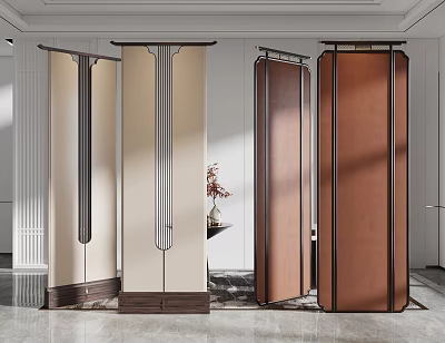 Modern Decorative Room Divider Screens With Beige Brown Panels And Metal Frames 3d model