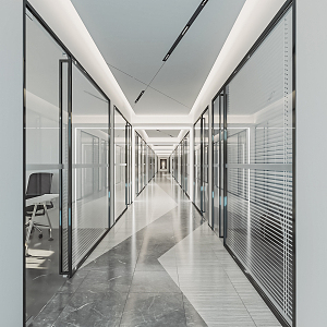 Modern Aisle Office Aisle Company Corridor Office Corridor Office Building Corridor Glass Partition Double Door 3d model