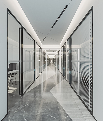 Modern Aisle Office Aisle Company Corridor Office Corridor Office Building Corridor Glass Partition Double Door 3d model