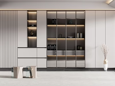 Modern Luxury Bookcase With Glass Doors LED Lighting And Minimalist White Design 3d model