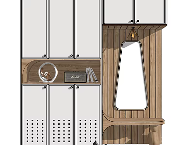 Modern Entryway Cabinet With Side Cabinet Wooden Frame White Doors And Mirror Storage Design 3d model