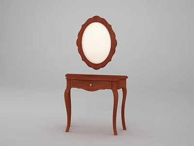 Classic Wooden Dressing Table With Oval Scalloped Edge Mirror And Curved Legs With Single Drawer 3d model