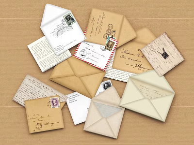 Vintage Books Magazines With Classic Envelopes Handwritten Letters And Stamps 3d model