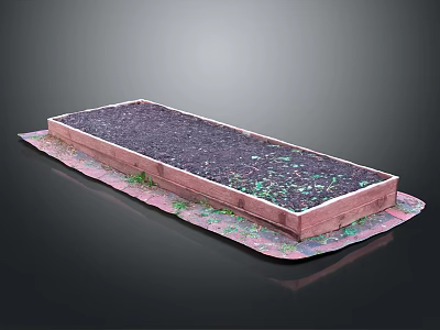 Rectangular Planter Box With Pink Border Dark Soil And Green Plants 3d model