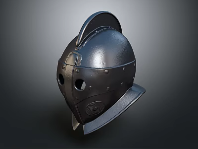Medieval Style Metal Helmet With Visor Rivets And Classic Design Details 3d model