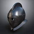 Medieval Style Metal Helmet With Visor Rivets And Classic Design Details