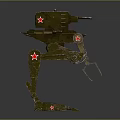 Green Military Mechanical Walker With Red Stars Cannon And Metal Claws