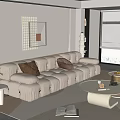 Modern Cream Style Sofa Coffee Table Combination Fabric Sofa Mother and Mother Coffee Table Pillow Decorative Painting Single Person Sofa 3d model