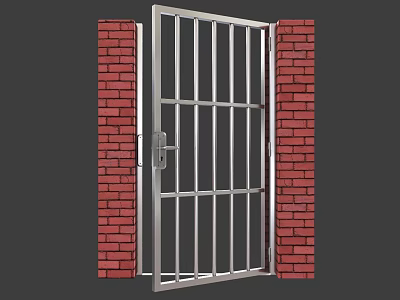 Stainless Steel Swing Door With Grille Design And Red Brick Walls Exterior 3d model