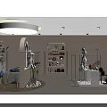 Modern Clothing Store Window Display With White Outfit Mannequins Green Plants And Lighting