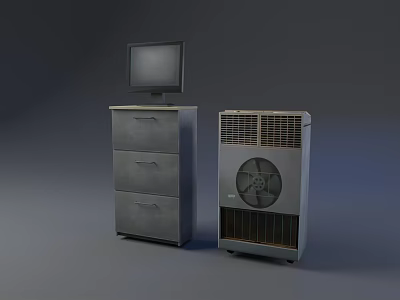 Modern Bookcase With Drawers And Display Monitor Adjacent To Fan Appliance 3d model