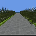 Arbor Lined Scenic Paved Walkway With Green Lawns And Blue Sky Background