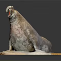 Realistic Seal Sculpture In Lying Pose With Rocky Base And Open Mouth