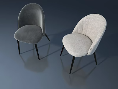 Two Modern Upholstered Chairs with Curved Backrest Gray and Beige Colors Black Slim Legs 3d model