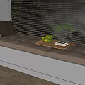 Cozy Bay Window Seat With Padded Cushion Pillows Wooden Tray Fruits And Small Plant