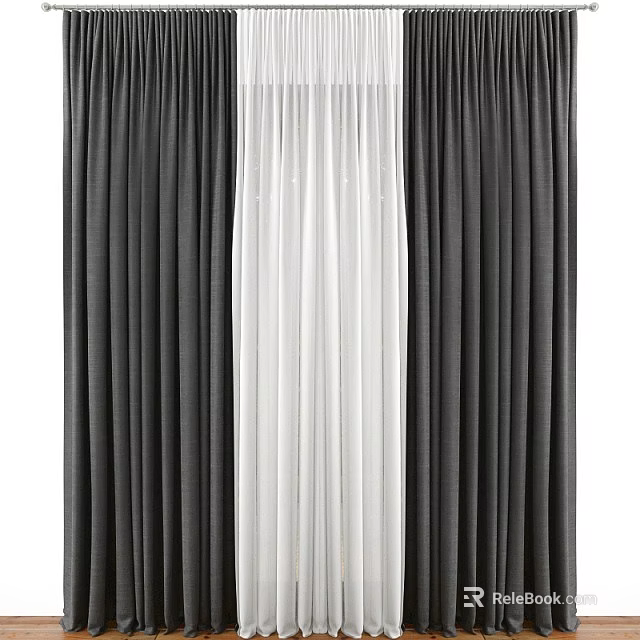 Elegant Modern Black And White Layered Curtains For Home Window Decoration 3d model 
