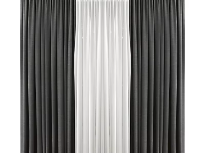 Elegant Modern Black And White Layered Curtains For Home Window Decoration 3d model