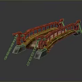 Ornate Red Arch Bridge With Detailed Railings And Hanging Metal Chains Design