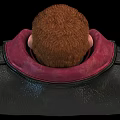 Game Movie Character With Red Hair Black Leather Jacket Red High Collar Gold Buttons