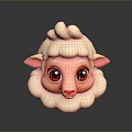 Cute Cartoon Sheep with Big Red Eyes Pink Ears and Curly White Wool 3D Rendered