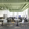 Modern Dining Hall Interior With Green Ceiling White Pendant Lights And World Map 3d model