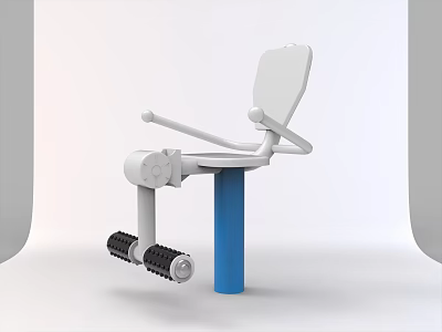 Seated Fitness Exercise Machine With White Seat Blue Support Column And Foot Rollers 3d model