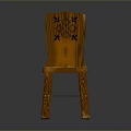 Vintage Solid Wood Single Chair With Carved Backrest And Natural Wood Grain