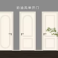 Cream Style White Hinged Doors with Simple Panel Design and Golden Handles 3d model