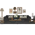 Black Leather Sofa Set With Framed Wall Art Floor Lamp Coffee Table And Throw Pillows 3d model