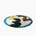 Round Shaggy Rug with Multicolored Abstract Patchwork Design and Soft Pile 3d model