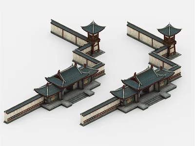 Ancient Chinese Architecture Symmetrical Design With Traditional Curved Roofs And Gate Towers 3d model