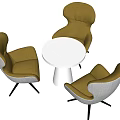Comfortable Yellow Leisure Chairs With Curved Backrest And Round Table Setting 3d model