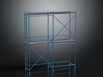 Blue Metal Scaffolding Structure With Multiple Platforms And Mobile Wheels For Construction Use 3d model