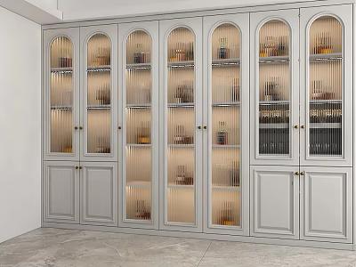 Elegant Modern Wine Cabinet With Multiple Glass Doors And Shelves For Wine Bottles And Glasses 3d model