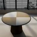 Round Dining Table With Sectioned Top Decorative Edge Cylindrical Base And Sunlight By Window 3d model