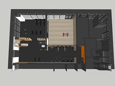 Fitness Gym Layout With Exercise Equipment Open Training Area And Lockers 3d model