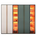 Modern Wardrobe Interior with Green White Doors Shelves Drawers and Warm Lighting Design