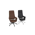Leather Office Desk And Chair Set With Brown Black Armrests Metal Base Wheels