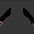 Black Arm Shaped Weapon With Pink Hand And Gray Wrist On Reflective Gray Background