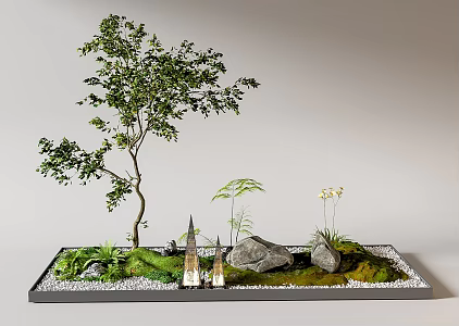 Courtyard sketch indoor landscape plant combination plant pile micro landscape 3d model
