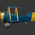 Blue And Yellow Biplane Model With Double Wings Propeller And Landing Gear