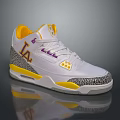 White Basketball Shoes With Yellow Purple Accents LA Logo And Elephant Print Design