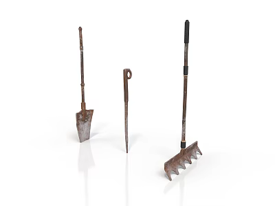 Essential Gardening Tools With Shovel Trowel And Rake For Outdoor Use 3d model