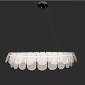 Modern Scalloped Chandelier with Double Layer White Shades Hanging in Grey Background Interior