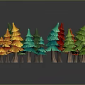 Colorful Paper Art Trees With Various Green Red Yellow Blue Tones On Dark Background
