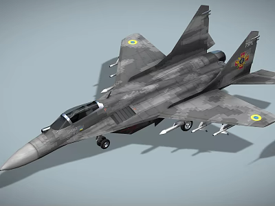 Military Gray Fighter Jet With Pointed Nose Missiles On Wings And Tail Emblem 3d model